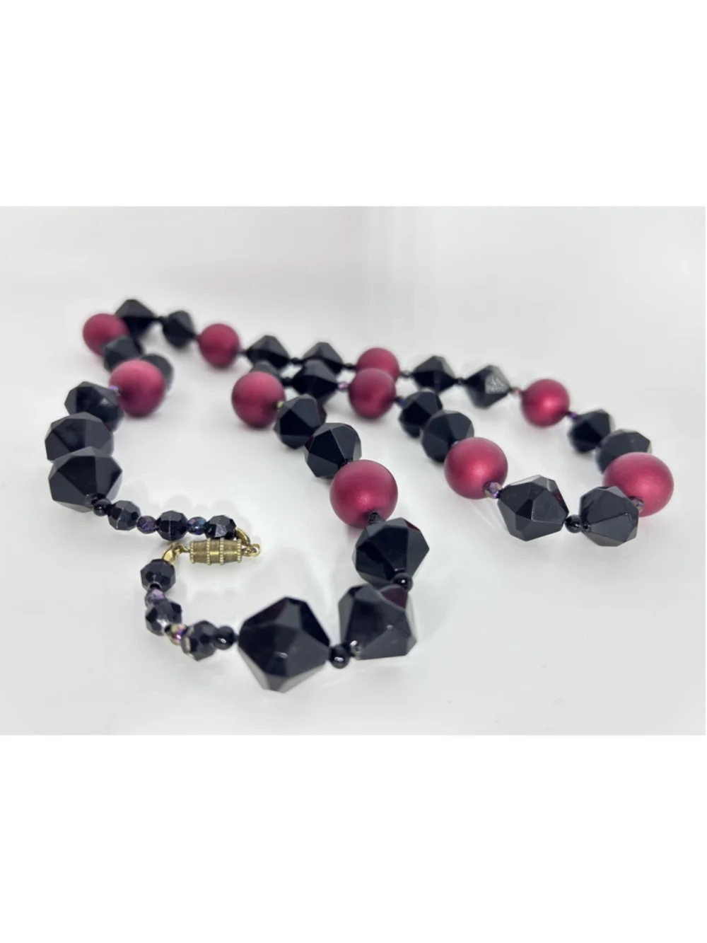 Necklace Black Acrylic Beaded Statement Chunky Faceted Geometric Pearls